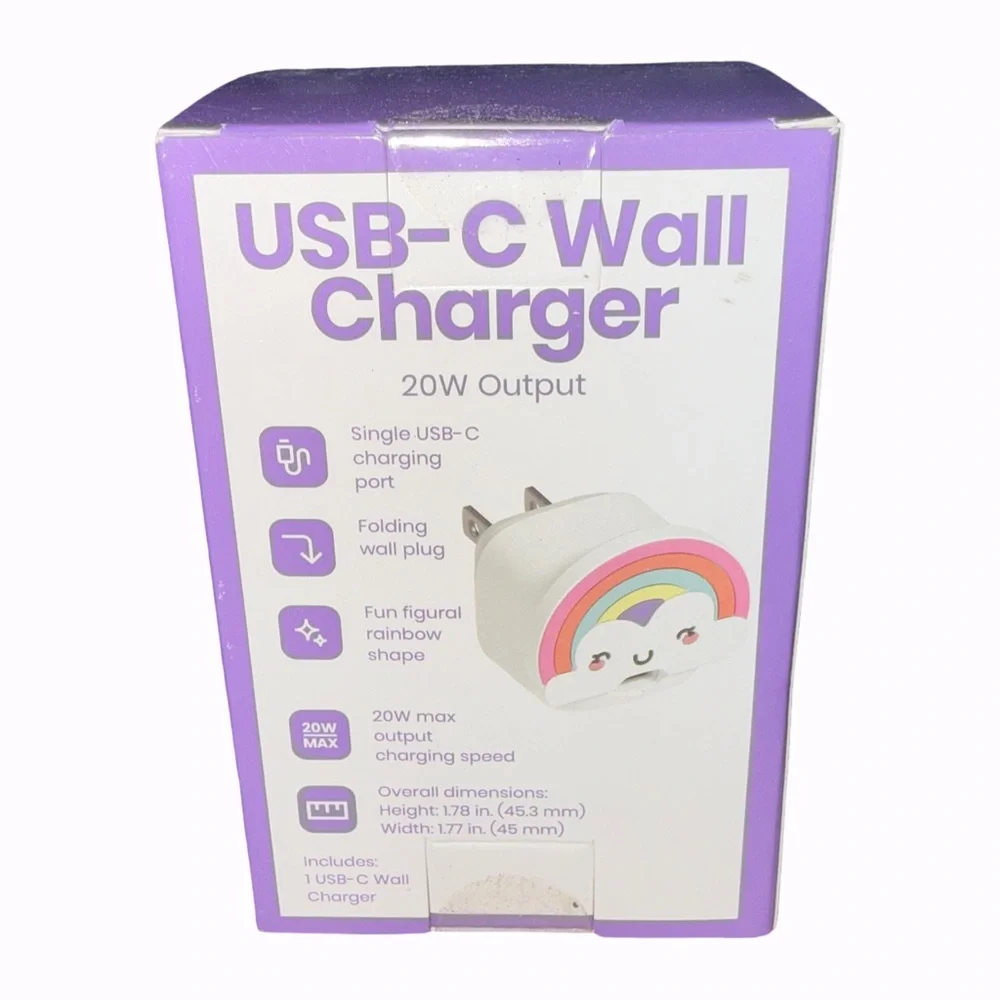 USB-C Wall Charger 20W Output Multicolor Cartoon Rainbow Design Universal NIB